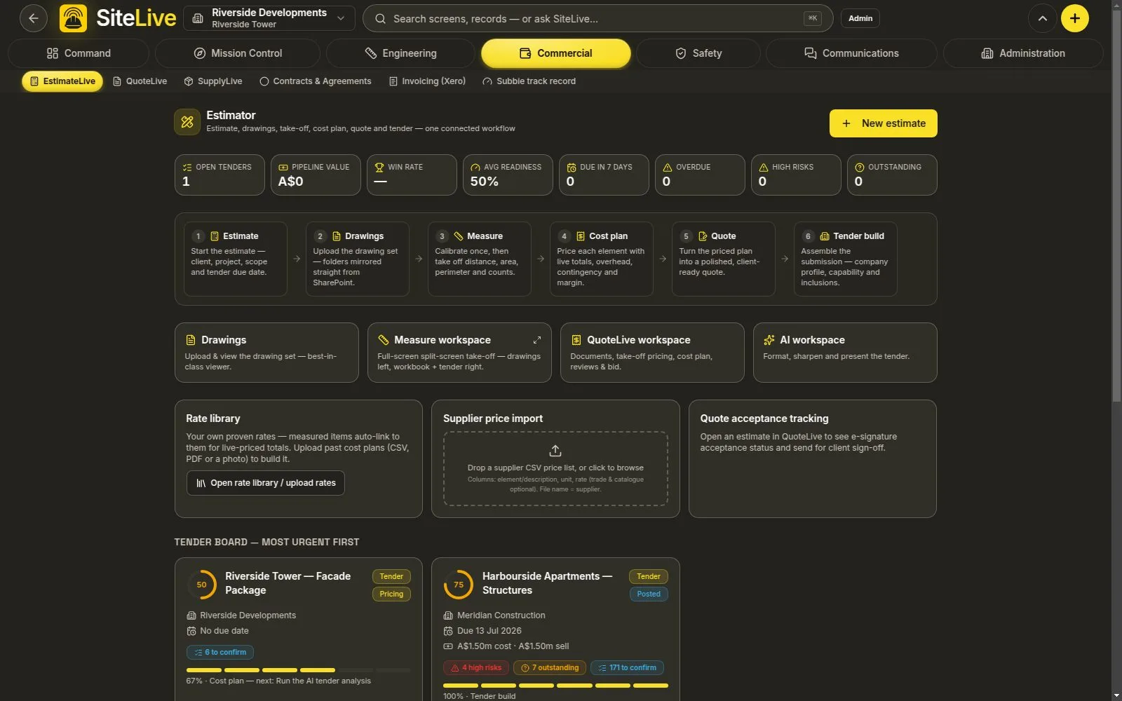 EstimateLive — live in-app screen