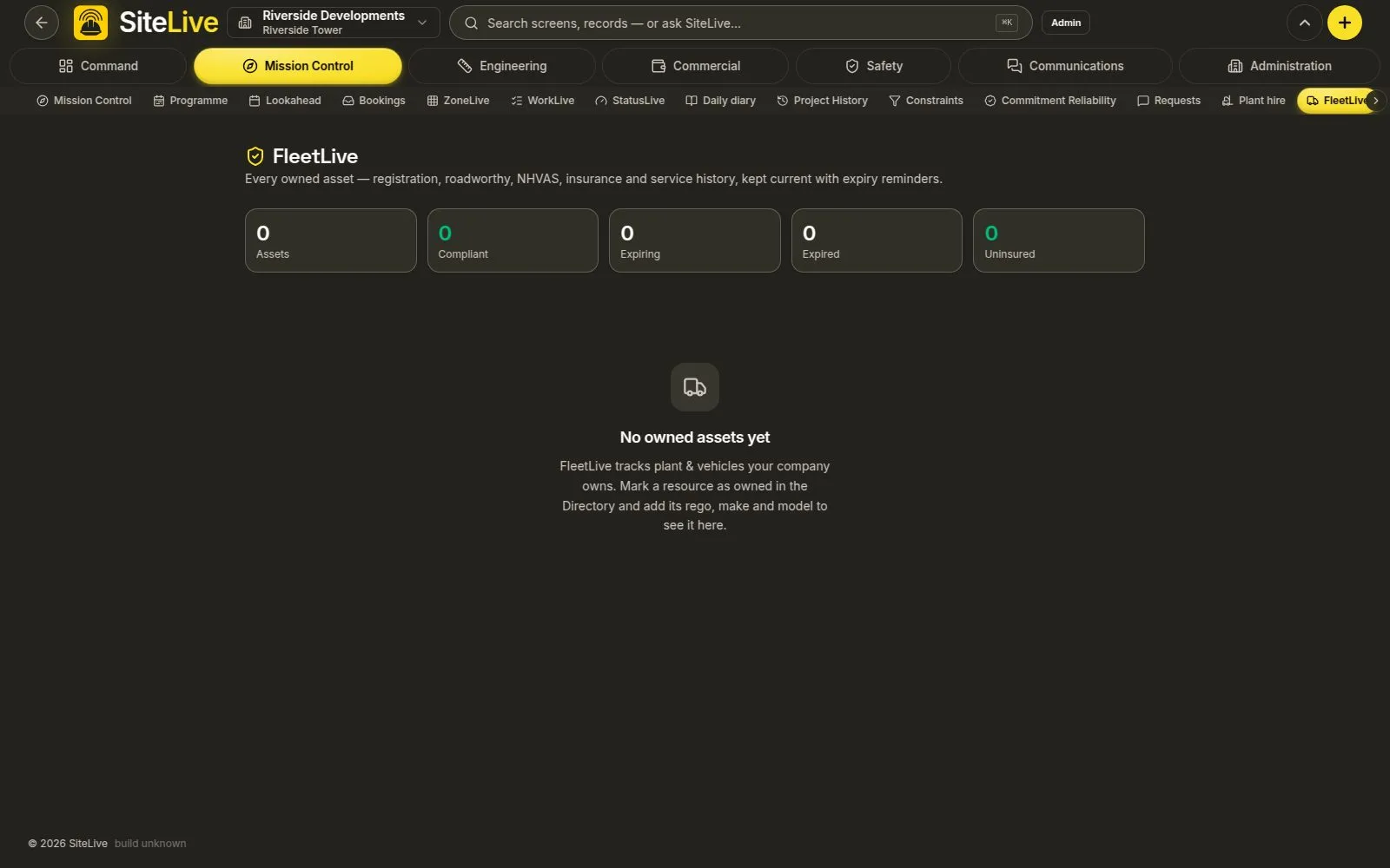 Plant, Fleet & Machine logs — live in-app screen