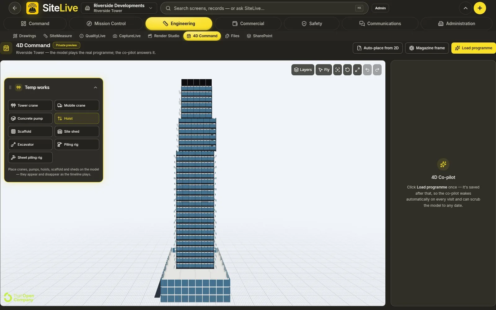 4D Command & Render Studio — live in-app screen