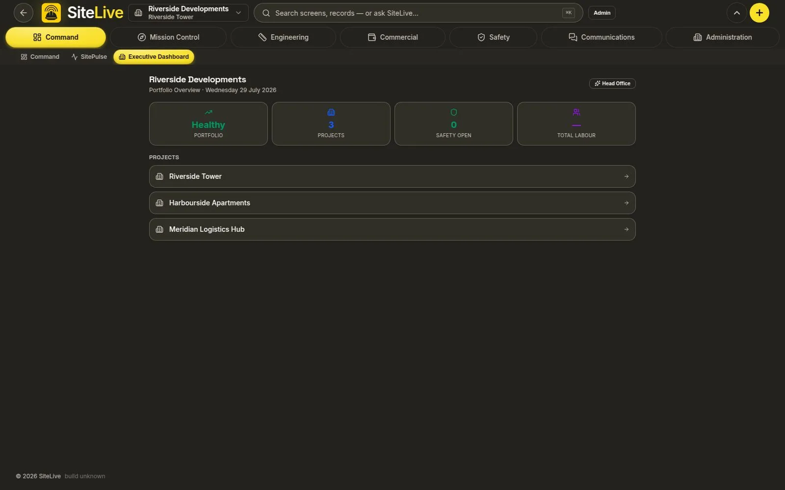 Executive Dashboard — live in-app screen