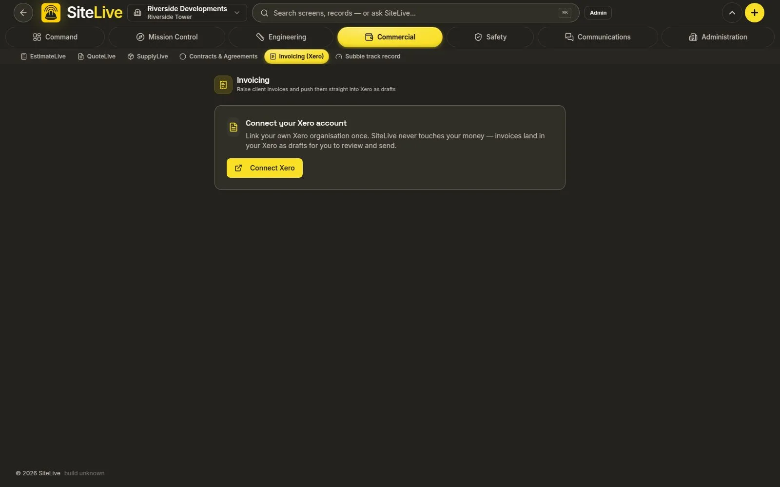 Invoicing (Xero) — live in-app screen