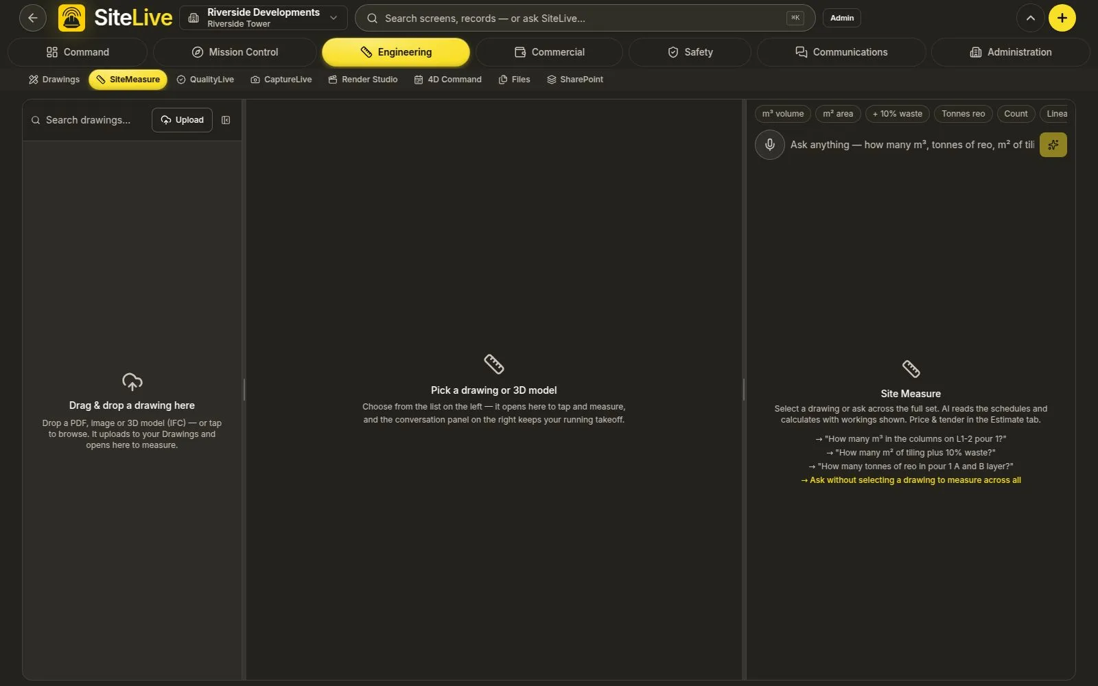 SiteMeasure — live in-app screen