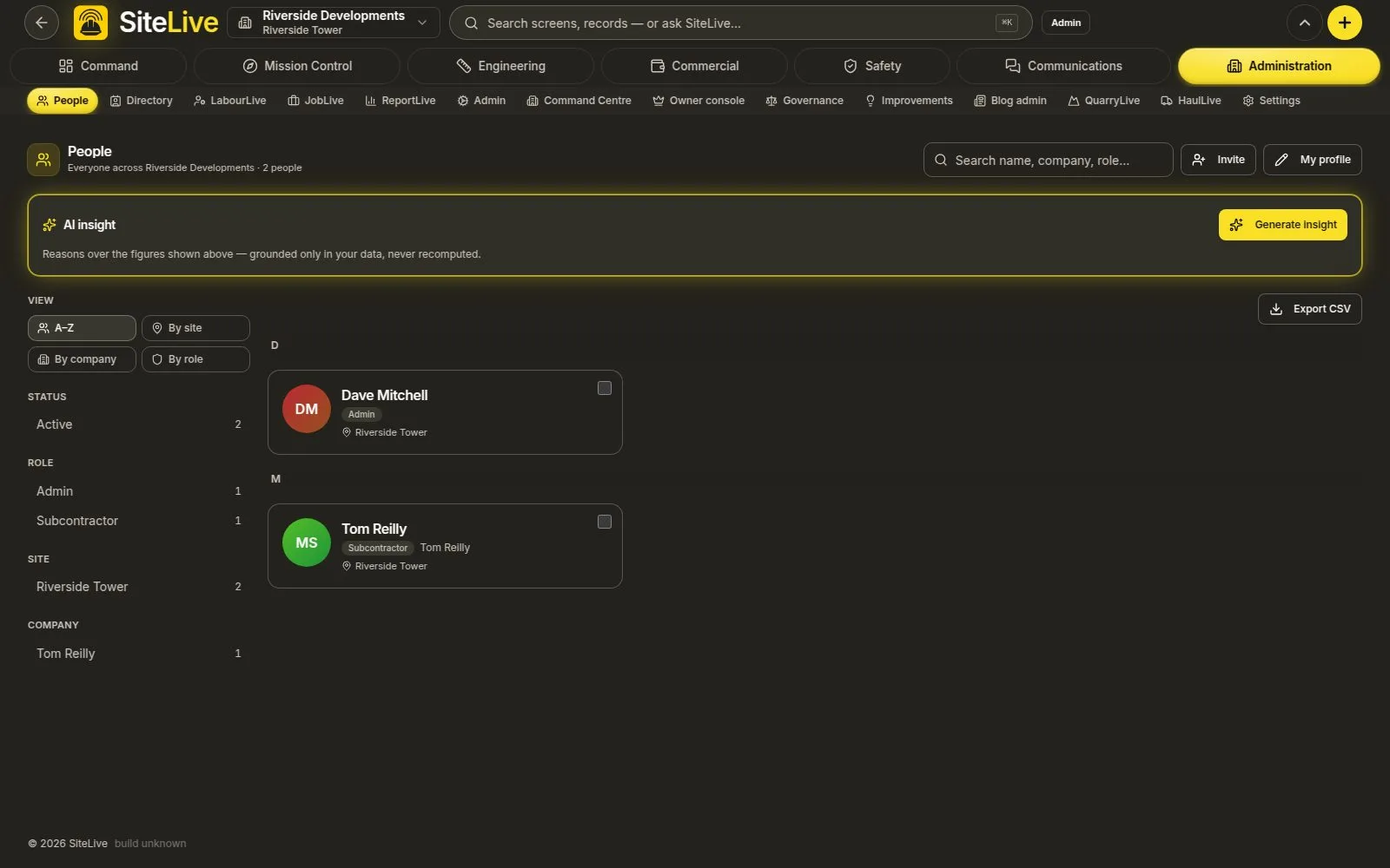 People & Directory — live in-app screen