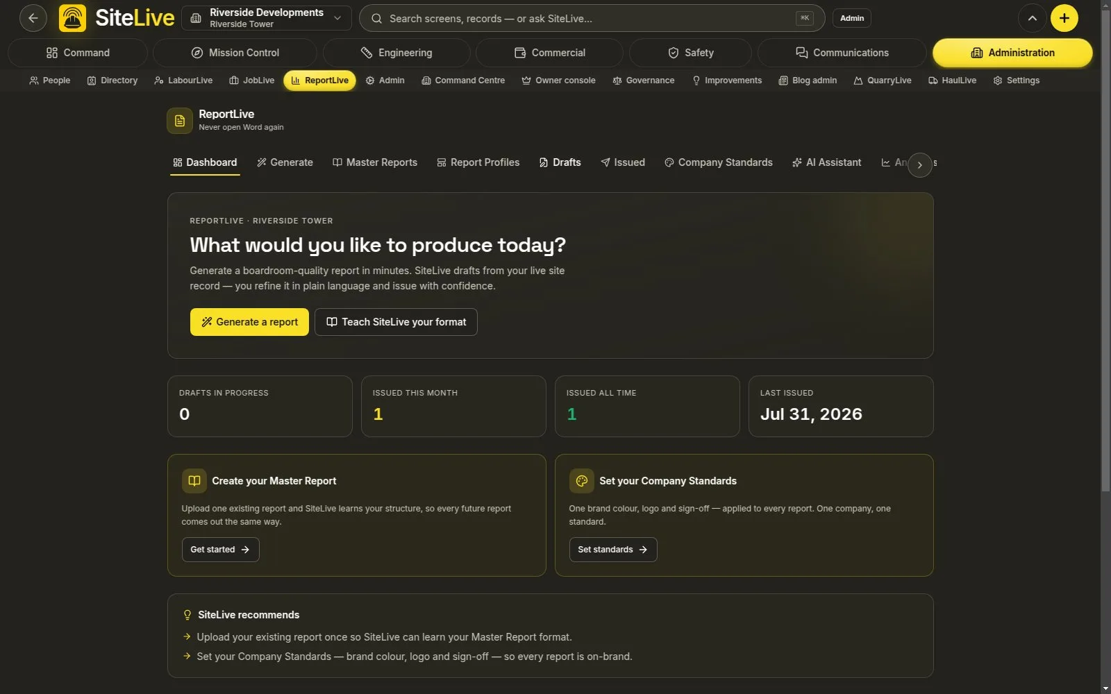 ReportLive — live in-app screen