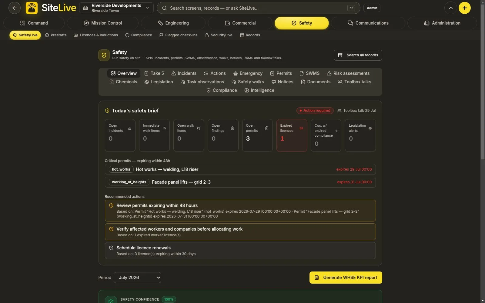 SafetyLive — live in-app screen