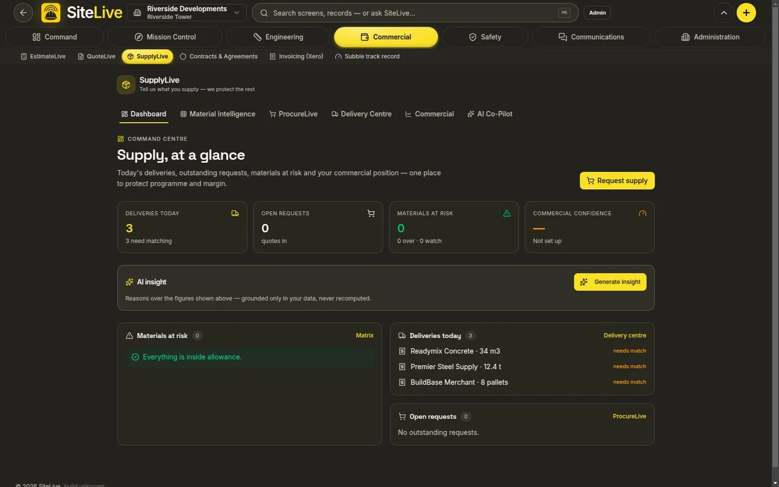 SupplyLive — live in-app screen